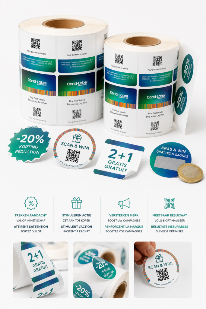 Actie- en marketinglabels op rol voor promoties en consumentenacties